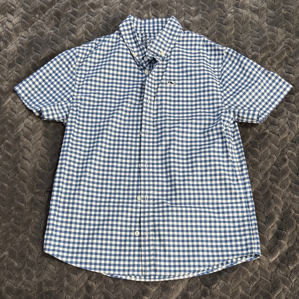 Vineyard Vines Boys Blue Checkered Shirt Size Medium OTG Performance